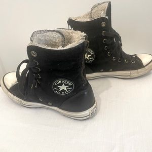Black Converse Chuck Taylors |  Sherpa Fleece Lined High Top Zipper Tennis Shoes